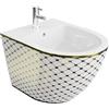 LAVITA Bidet universale da parete Sofi Checked Gold con foro per rubinetto e protezione per troppopieno in ceramica, per il montaggio a parete, igienico e facile da pulire, 36,5 x 49 x 32,5 cm
