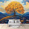 Generic Carta da parati Blu Giallo Fotomurali in Albero della vita arancione Murale alla moda Decorazione da Muro 200 x 140 cm Carta da parati gigante in tessuto non tessuto