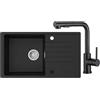 CECIPA 78 x 45 cm Lavello Cucina con L Rubinetto Estraibile, Lavello Nero con Gocciolatoio in Granito, Lavandino Cucina Nero per Mobile di lunghezza 60cm con Troppopieno e Sifone