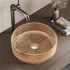 EMKE Lavabo da Appoggio in Vetro Cristallo, Rotondo Rosa Dorato, 36 x 36 x 11,2 cm - Lavabo per Bagno e WC Ospiti, Senza Foro per Rubinetto