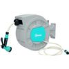 Outsunny Avvolgitubo da Giardino Retrattile con Tubo dell'Acqua 25+2 m, Avvolgitubo da Parete Girevole a 180°, Avvolgitubo Automatico con Blocco e 7 Getti per Irrigazione in PP, Verde e Grigio