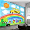 Generico Carta da Parati Murale Arcobaleno Alberi Verdi Casa Auto Poster Fotografico 400L x 280A cm, Carta da Parati Muro Fumetto - Decorazione Murale per Soggiorno Camera da Letto Cameretta Sala Giochi