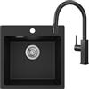 CECIPA - Lavello da cucina in granito nero, 45 x 45 cm, con rubinetto estraibile, set di lavello da incasso rettangolare con 2 fori per rubinetto, set completo di lavello per cucine moderne e eleganti