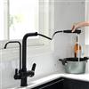 SJQKA Rubinetto Cucina 3 Vie per Depuratore, Miscelatore 360° con Doccetta Estraibile, Doppia Uscita per Acqua Filtrata + Acqua Calda/Fredda, Rubinetto Lavello Cucina (Nero)