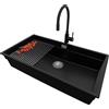 PRIMAGRAN Lavandino da Cucina Nero 86x47cm, Lavello in Granito a 1 vasca + Rubinetto 40x38cm + Set di accessori, Lavabo da Cucina Incasso al Mobile 90cm - Prague S684