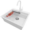 PRIMAGRAN Lavandino da Cucina Bianco 58x53cm, Lavello in Granito a 1 vasca + Rubinetto 32x20cm + Set di accessori, Lavabo da Cucina Incasso al Mobile 60cm - Oslo Max Level S162