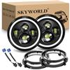 SKYWORLD 2 Pcs 7 Pollici Rotonda Fari Led con Anello Di Montaggio, 50W Faro a LED 3000K+6000K off Road Lights Fire Cross Hi/Lo Fascio DRL Fari anteriori per Wrangler JK TJ LJ CJ Hummer