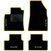 QUEMAR Tappetini Auto compatibili con Renault Clio V anche Hybrid dal 2019/ Kit Tappeti Moquette e Gomma su Misura (Set 2 Anter.+ 2 Poster.)/ Ricami e Colori Personalizzati (4 Ricami, Bordo Giallo)