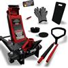 LUKONA® Cric idraulico 3T (83 - 500 mm) - pedale extra con impugnatura a D, con perno per pneumatici, ginocchiera e guanti, cric per auto (rosso)