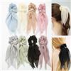 Winmany Set di 8 fasce per capelli sciarpe con fiocco per donne e ragazze a doppio strato in chiffon con elastico per coda di cavallo con stampa di capelli bandana forma di coniglio con colori assortiti