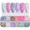 DAQIEPIN Paillettes per Unghie, 1 scatole / 12 griglie a forma di cuore, stelle, paillettes per nail art con glitter olografici lunari, fiocchi di nail art per nail art e artigianato, forniture per nail Art