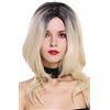 WIG ME UP - ZM-1733-613CR1B Parrucca Donna Altezza spalle Voluminosa Leggermente ondulata Riga in mezzo Ombre hair Nero Biondo platino