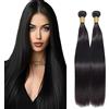 Salharer Ciocche di capelli veri, da cucire, per capelli lisci e umani, 2 fasci di capelli Remy, colore nero naturale per donna, 24 26 pollici