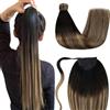 LaaVoo Coda Capelli Extension Veri 50cm Balayage Marrone Coda Extension Capelli Veri Remy Umani Lisci Nero Naturale a Marrone Cioccolato con Biondo Caramello 80g #1b/4/27