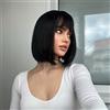 Sapphirewigs Parrucca a caschetto nera da donna, con frangia, capelli corti, per uso quotidiano, per feste, dall'aspetto naturale, 30,5 cm