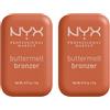 NYX Professional Makeup Buttermelt Bronzer Tonalità 2.5 Butta Ballin Lunga Tenuta 12h No Transfer Look Abbronzato e Luminoso con Burro di Mango Karité e Mandorle - 2 Bronzer da 5g