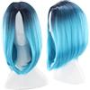 Ipetboom Parrucca Caschetto Da Donna Sintetica Blu Sfumato, Bob Corto Dritto in Pizzo Ad Alta Temperatura, Morbida e Traspirante Per Cosplay, Feste e Uso Quotidiano