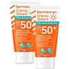 SORIFA - Set di 2 - Dermécran - Crema solare SPF50+ - Viso e corpo - Formula Vegan & Ocean Friendly - Resistente all'acqua - Per tutta la famiglia dai 3 anni - Made in France - Tubo 50 ml
