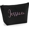TULLUN Beauty case da donna personalizzabile con nome, iniziali e cuori, con glitter o fiocco, stampa su materiale, glitter oro rosa, misura L, colore nero