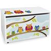leomark contenitore portagiochi in legno, panca su ruote 71x40x46 cm(A) 91L, scatola con coperchio, mobili per camera da letto e asili, scuole, uffici, cassapanca per bambini, stampa UV - Gufi