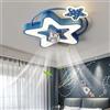 Caufloce Bambino Pale Da Soffitto Con Luce Reversibile Dc Dimmerabile Ventilatore Da Soffitto Con Luce E Telecomando Timer 6 Velocità Plafoniera Con Ventilatore Per Camera Dei Bambini-Blue Stars