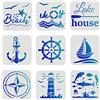 FINGERINSPIRE Set di 9 stencil a forma di bussola, 15 x 15 cm, in plastica, a tema nautico, per pittura a parete e pavimento