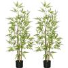 HOMCOM Set 2 Piante di Bambù Finte da 120 cm a 3 Tronchi con Vaso Ø15x12cm, Piante Artificiali in PEVA, PP e Metallo, Verde e Nero