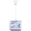 Paco Home Plafone Sospensione Cameretta Paralume Tessuto Arcobaleno Stella Leone Dinosauro Luna E27 Con Cavo In Tessuto, Tipo di lampada:Luce a sospensione - Tipo 4, Colore:Blu