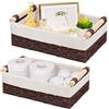 GAESHOW 2 Pezzi Cestino Portaoggetti con Manici in Legno, Cestini Portaoggetti Intrecciati, con Fodera Rimovibile, Cesto Vimini per Bagno, Cucina, Casa, Scrivania (Marrone)