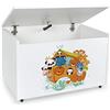 leomark contenitore portagiochi in legno, panca su ruote 71x40x46 cm(A) 91L, scatola con coperchio, mobili per camera da letto e asili, scuole, uffici, cassapanca per bambini, stampa UV - Arca di Noè