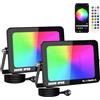SKYWORLD 2 Pezzi Faretto Led Esterno RGB, 200W 20000LM Faretti Led RGBW