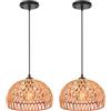 LIGKIN 2 Pezzi Lampada a sospensione Rattan Illuminazione Vintage Industriale Lampadario E27 Boho Plafoniera Retro Paralume Metallo e Corda di Canapa per Soggiorno Sala da pranzo Camera da letto