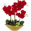 Oairse Fiori artificiali di orchidea 45,7 cm Rosso Orchidea finta Fiori di seta con vaso in ceramica dorata Grande composizione di Phalaenopsis finta per la decorazione di casa, ufficio, soggiorno