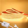 HEGEHE - Striscia LED 220V Dimmerabile [20M, Bianco Caldo 3000-3500K], 120 LEDs/m Striscia LED impermeabile IP65 flessibile e tagliabile CRI90+, illuminazione decorativa per casa e negozi