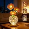 BVI BOOMERVIVI Lampada da tavolo con fiori, 3 colori, lampada da comodino tattile in cristallo con vaso a intensità variabile, lampada da scrivania ricaricabile senza fili, regalo romantico per donna mamma (gloria