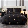 Cotton Market Biancheria da letto 155 x 200 cm, in microfibra di cotone, 3 pezzi, con chiusura lampo, copripiumino con 2 federe da 70 x 80 cm, motivo floreale, colore: nero