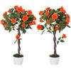 Outsunny Pianta Finta di Rosa da 21 Fiori con Vaso Riempito in Cemento e Muschio, Pianta Artificiale Anti-UV in Plastica e Tessuto, Ø18x90 cm, Arancione
