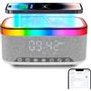 Facarler Lampada di ricarica senza fili, caricatore a induzione, altoparlante Bluetooth con illuminazione d'atmosfera sincronizzata con la musica, sveglia digitale, per camera da letto/campeggio