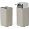 Inbagno Set Accessori Bagno Da Appoggio 2 Pezzi Beige E Cromo - Dispenser Sapone 280 ml E Portaspazzolini In Plastica Resistente - Linea Star