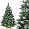 FairyTrees Albero di Natale artificiale FairyTrees 150cm pino naturale con supporto in legno | Abete di Natale con pigne naturali e punte bianche innevate | Facile da Montare | Prodotto in EU