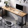 ZDFTGKM Scrivania moderna stretta per ufficio domestico, scrivania in legno pregiato, scrivania rettangolare per computer da lavoro, senza sedie (base nera, piano in noce chiaro, 55 L x 15,7 P x 29 A)