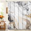 Kzzfqxb 183x213cm Tende da doccia con ganci in plastica, impermeabile occluso grigio marmo dorato sabbia flusso d'acqua motivo moderno arte per Vasca, tessuto in poliestere per bagno