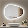 EMKE Specchio da bagno con illuminazione, Anti-Appannamento, 60x80 cm, Specchio LED asimmetrico, 3 colori, luminosità regolabile, funzione memoria, spegnimento automatico dopo 3 ore