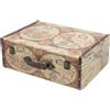 HMF Valigia decorativa vintage in legno, scatola portaoggetti con coperchio e maniglia in pelle, elegante idea regalo per matrimonio o compleanno | Mappa del mondo a colori | 44 x 32 x 16 cm