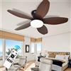 LASANYA Ventilatore da Soffitto con Luce e Telecomando Soggiorno Lampadario Ventilatore da Soffitto a 5 Pale Dimmerabile Per Camera da Letto Reversibile, 6 Velocità, Motore DC-Black-Wood||88CM