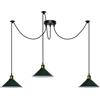 DC VOLTAGE Lampadario vintage retrò a 3 bracci, 195 cm, regolabile, con attacco a soffitto, E27, 60 W, paralume conico in metallo, luci a ragno per camera da letto (Verde)