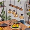 HOFSTEIN lampada a sospensione Koyoto, 4 luci in metallo/legno/vetro nero/naturale/ambra, Boho con paralumi vetro, travi legno, max 150 cm, E27, sala da pranzo, soggiorno, cucina