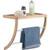 BM Portasciugamani da Parete in Bambù con Ripiano - Mensola Bagno in Bambù Naturale con Barra in Metallo, Design Curvo Salvaspazio, Porta Asciugamani da Muro 38x20x34 cm