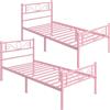 Yaheetech Set di 2 Struttura Letto Singolo in Metallo 90 x 190 cm Rosa