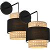 lux.pro Set di 2 Lampade da Parete Applique per Interni con Doppio Paralume a Sospensione Forma Cilindrica Aspetto Polyrattan Traforato Beige e Tessuto Nero